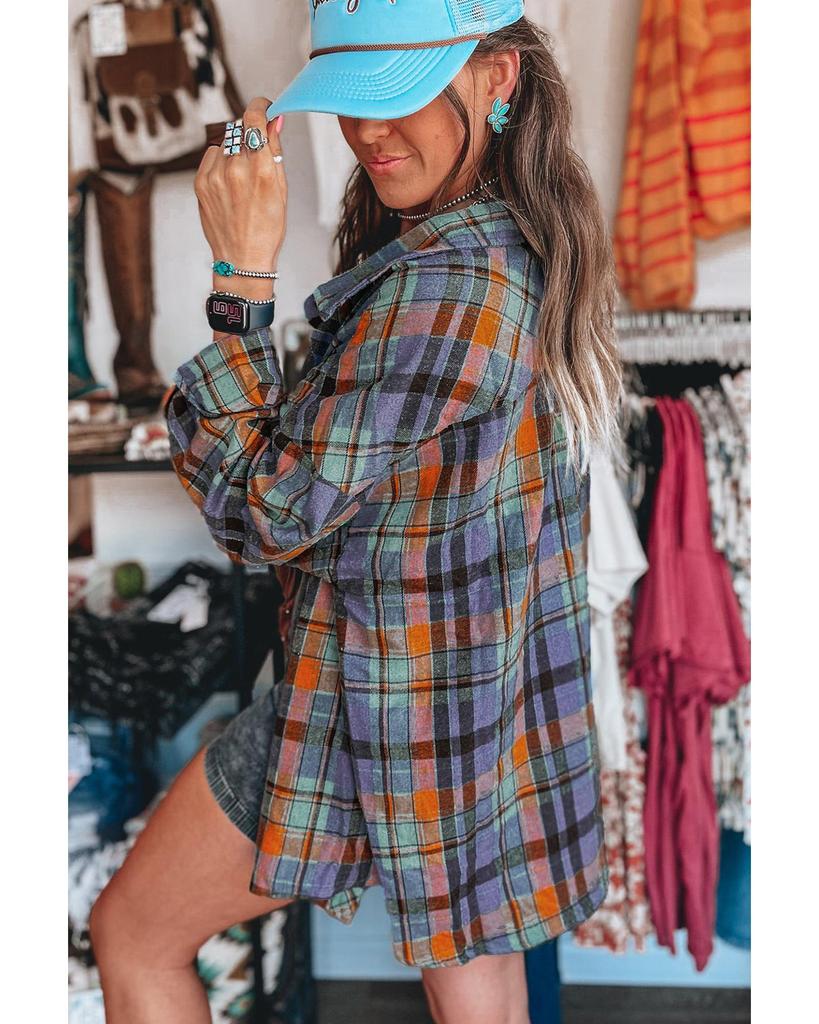 Azura Exchange Orange Plaid Print Loose Vintage Shirt