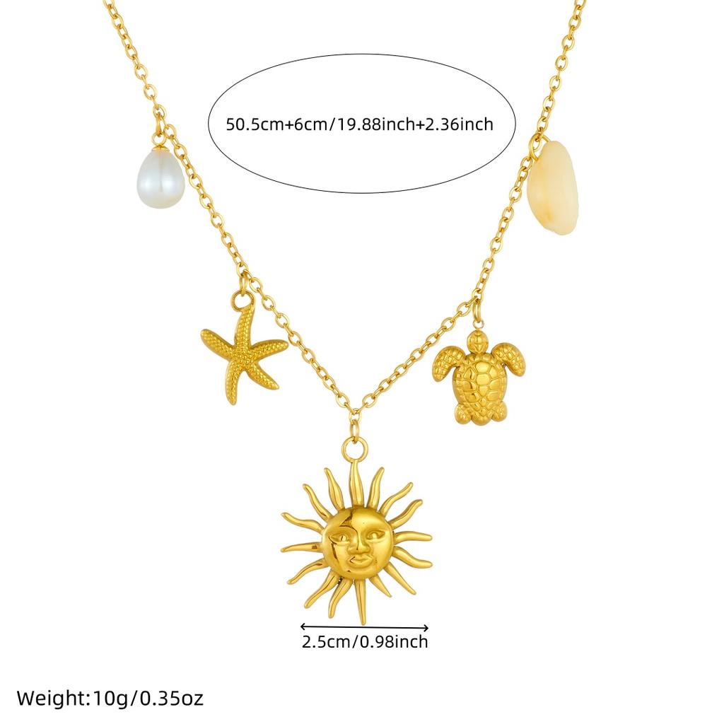 316L Stainless Steel Ocean Style Starfish Tortoise Shell Face Sun Pendant Necklace Women Noble Elegant Neck Chain Gifts