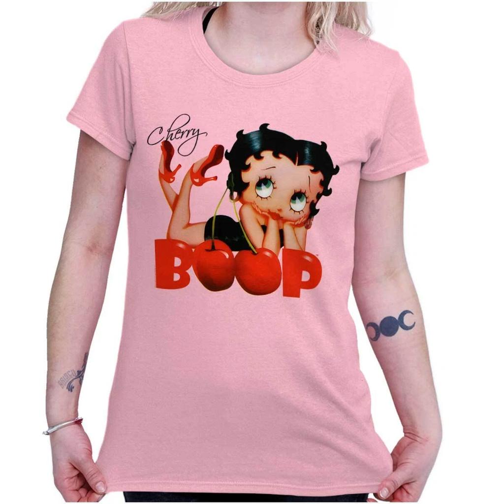 Cute Betty Boop Vintage Retro Cherry Cartoon Womens Top Junior Graphic Tee