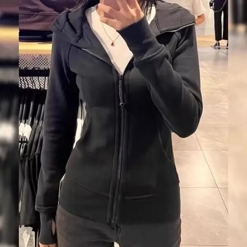 Streetwear Black Hoodie Coat Women's Clothing Hooded Zipper Slim Fit Y2k Jackets Casual Fashion Sweatshirts Ropa Mujer