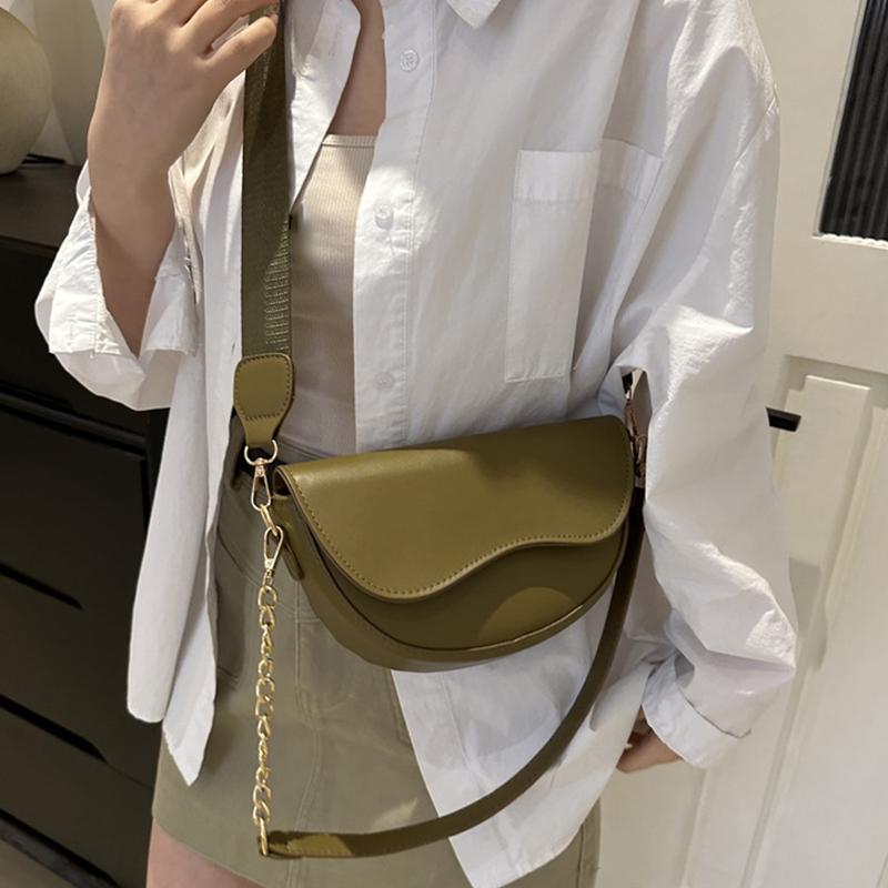 Fashion Double Straps Shoulder Bag Casual Solid Color PU Leather Versatile Crossbody Bags For Women Saddle Bag CLE