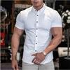 Cămașă de damă cu mânecă scurtă, croială slim fit pentru bărbați, material elastic, guler cu nasturi, bluză casual și de afaceri