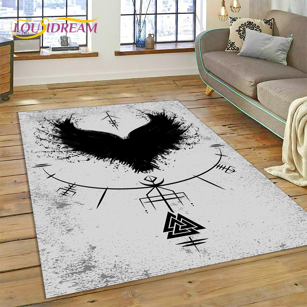 Viking Nordic Odin Valhalla Karikatür Valknut Halı Kilim Ev Oturma Odası Yatak Odası Kanepe Kapı Paspası Dekor, Çocuk Alan Halısı Kaymaz Mat