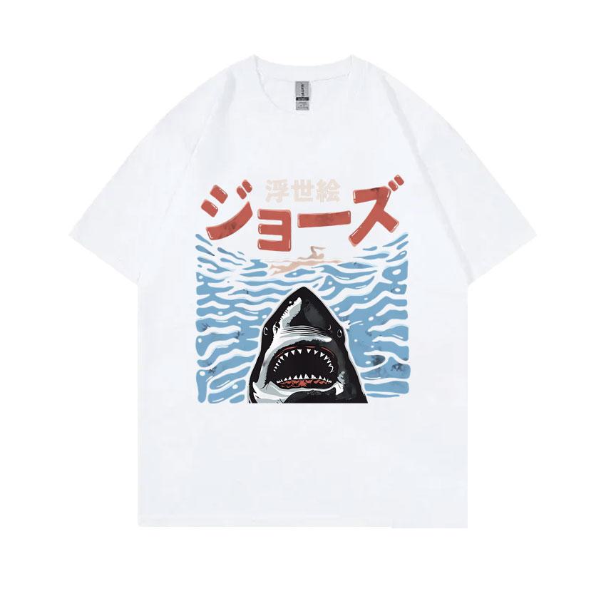 Japanese Vintage Shark Week Funny Meme Tshirt Men Women Fashion Casual Oversized T Shirts Men's Pure Cotton Short Sleeve T-shirt