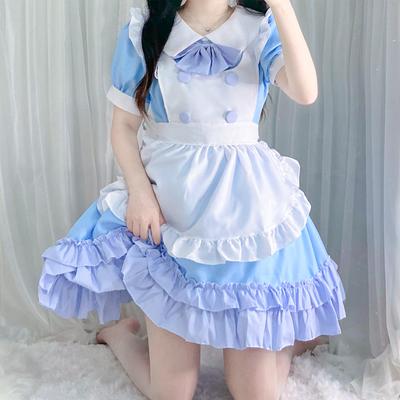 Dress Cosplay Anime Costume, Soft Girl, Cute, Blue and White Maid Outfit