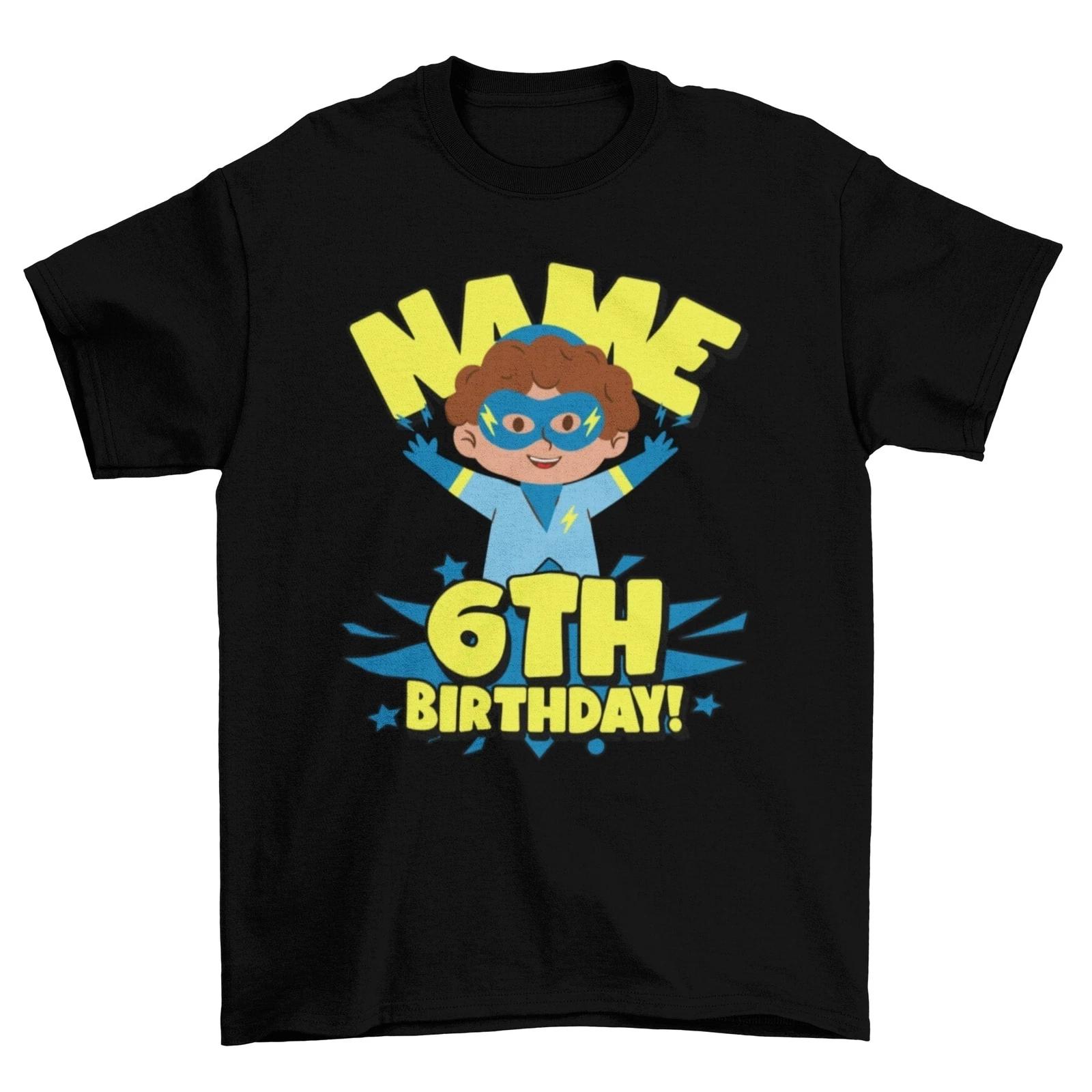 Kids Personalised Superhero 6th Birthday T-shirt with Childs Name On Gift Idea S