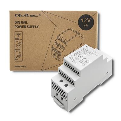 Qoltec Zasilacz Na Szynę DIN | 24W | 12V | 2A | Szary