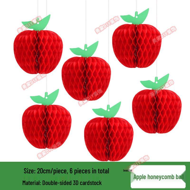Spring Tropical Fruit Party Ceiling Decorations: Pineapple, Strawberry, Apple, and Grape Honeycomb Balls