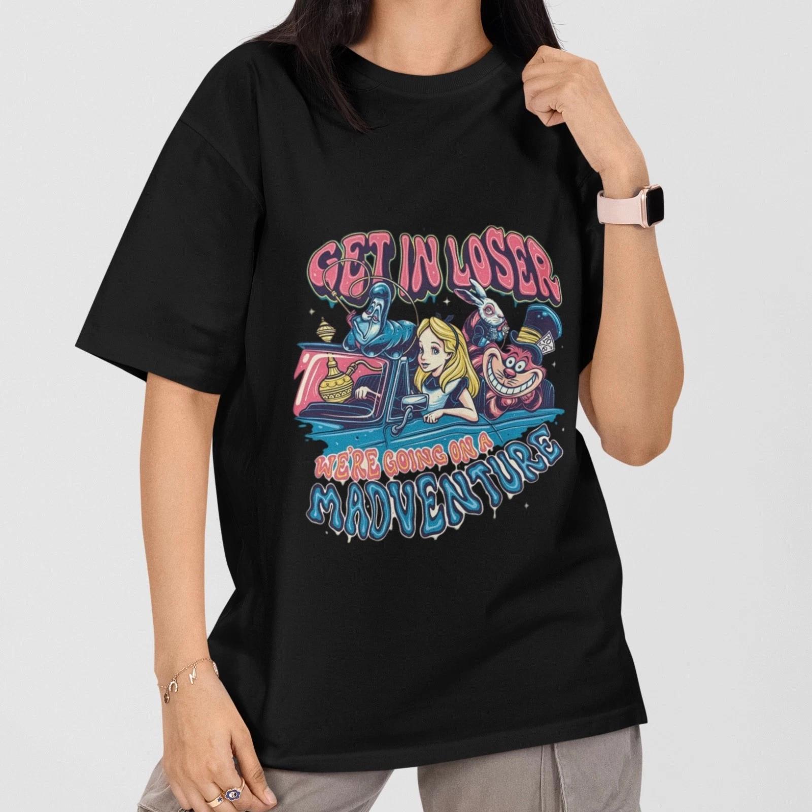 Get In Loser Madventure T-Shirt Funny Retro Graphic Tee Vintage Trippy Style S