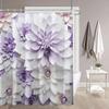 1Pc Gradient Purple Floral Print Shower Curtain With Hooks, Polyester Fabric Machine Washable Art And Floral Design For Bathroom