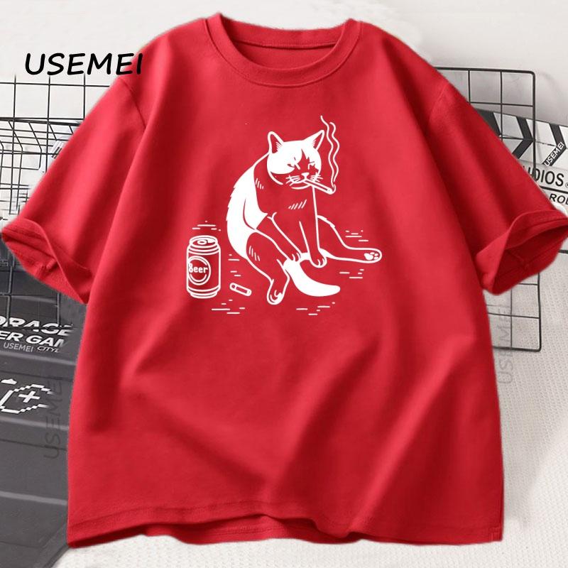 Funny Smoking Cat Meme Tshirt Unisex Cigarette Joke T Shirt Casual Stupid Brainrot Cat Lover Tshirt Humor Kitty Tee Male Clothes