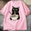 Noodle Cat Print Short-sleeved Personalized Street Stylish Versatile Loose Sweatshirt T-shirt