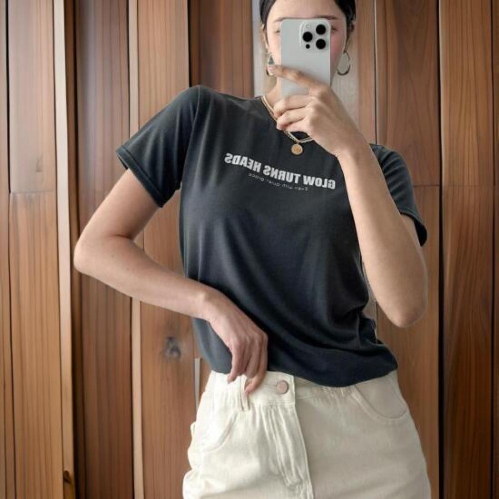 New Arrivals Open Run Women Basic FiT Round Neck LeTTering T shirT