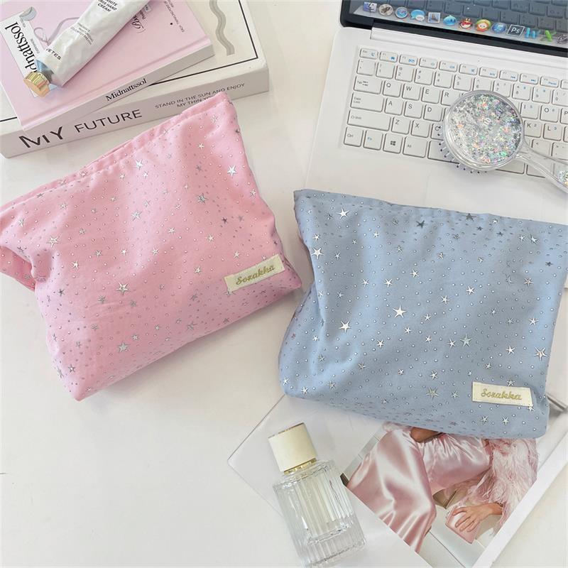 Cute Sweet Star Sequin Cosmetic Bag Large Capacity Portable Travel Storage Bag Women Simple Clutch Bag Girly Toiletry Bags Gifts