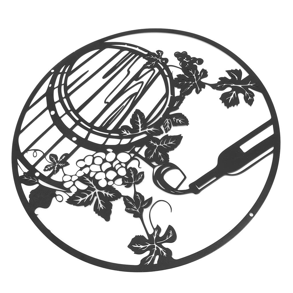 30CM Round Wall Decor Wine Bottle Grape Leaf Sculpture Iron Art Hollow Decoration for Home Bar