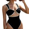 Womens Solid Color High-Waisted One-Piece Swimsuit With Cutout Detail Wire-Free Padded Bra Support