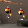 2Pairs Christmas Themed Earrings Lightweight and Comfortable Wine Glass and Hat Designs for Seasonal Celebrations