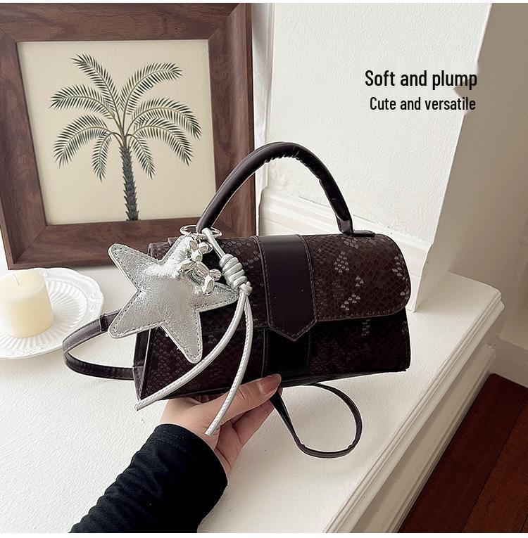 Women's 2026 Niche Snakeskin One-Shoulder Crossbody Handbag with Versatile Star Charm