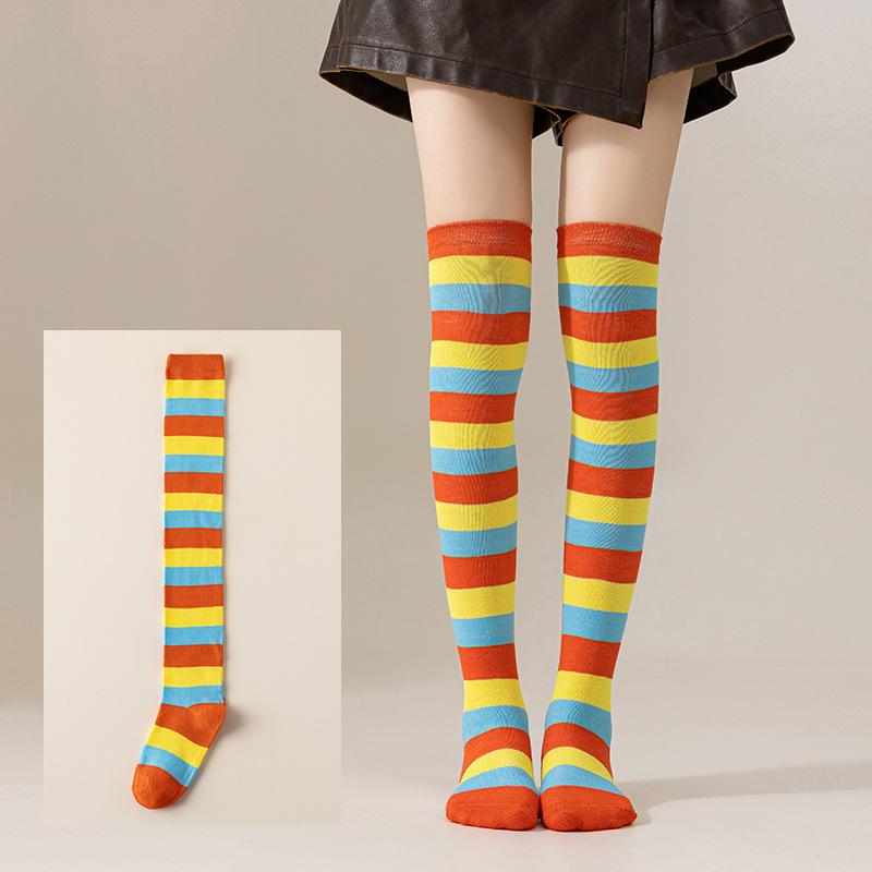 Damen Overknee Socken mit Kreuzstreifen für Halloween, Weihnachten, Karneval, Tanz und Japanische Festivals