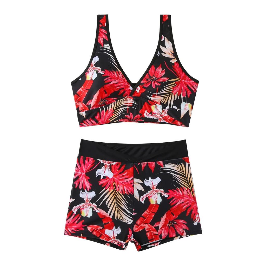 Women's Printing High-Breasted Straps Bikini Set Two-Piece Swimsuit Skin Friendly and Comfortable Underwear