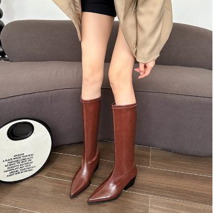 2026 Pointed High Heels Western Cowboy Fashion Boots Belt Buckle Knight Boots