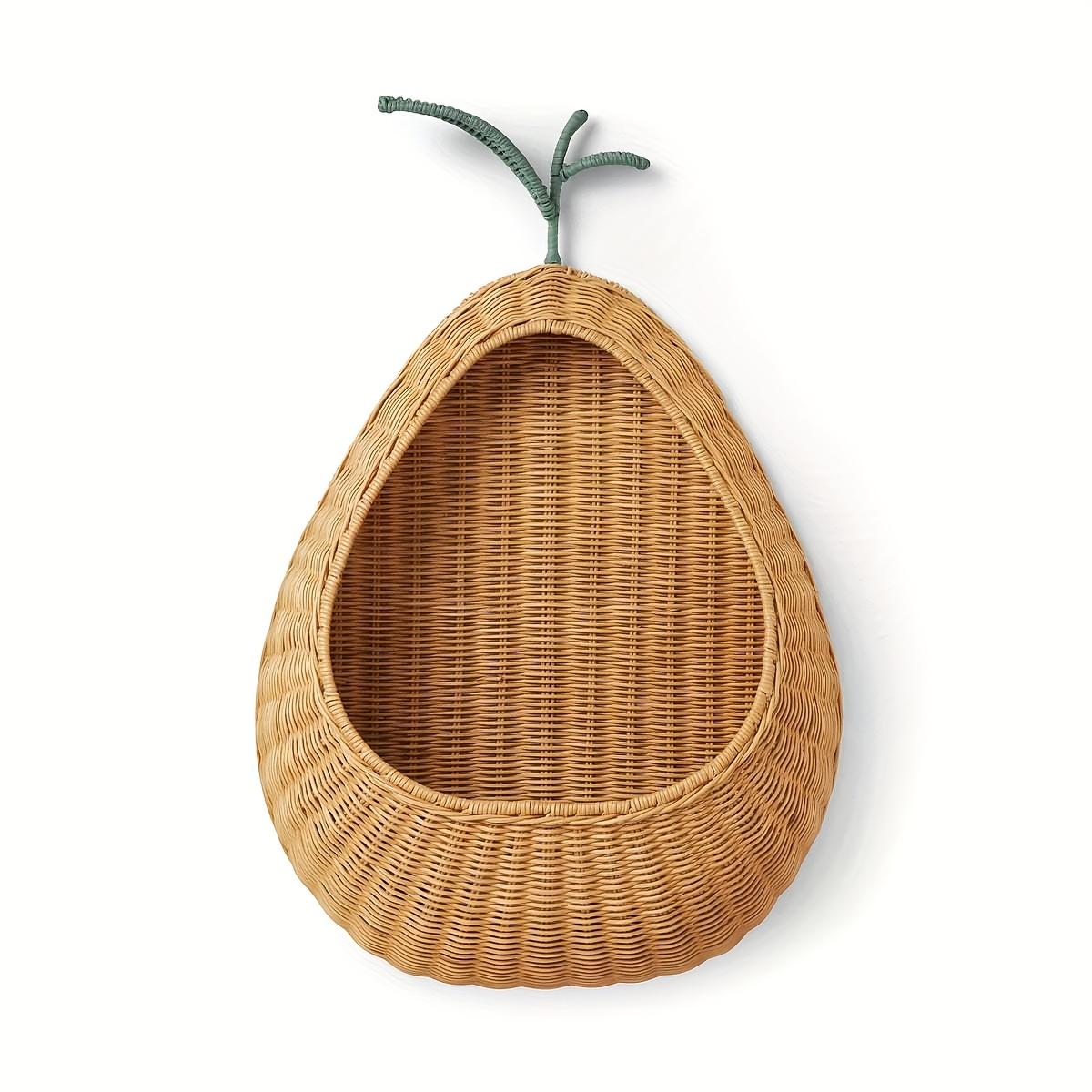 

1pc Rustic Handwoven Apple Shaped Wall Basket -Natural Woven Storage Organizer for Keys Home Decor Open Front Design Durable