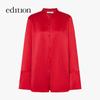 Edition Women's New Chinese Style Red Silk Tie-Front Long-Sleeve Blouse
