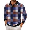 Men's Casual Fashion Printed Lapel Long-sleeved Knitted Bottoming Shirt Top