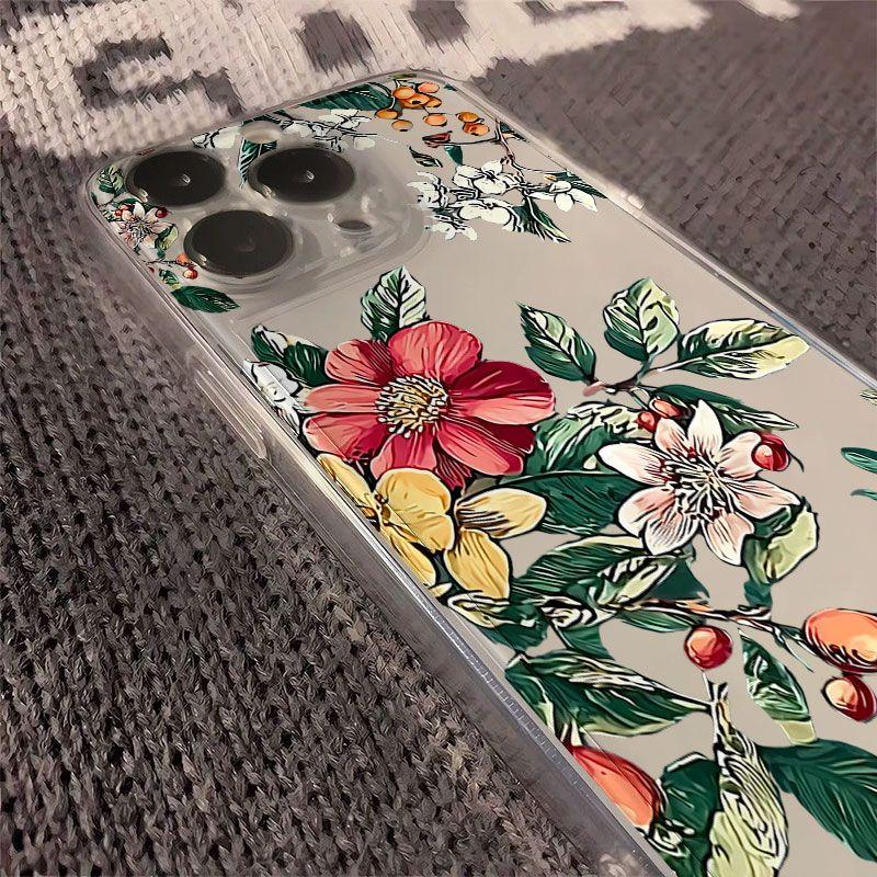 Vintage Floral and Berry Pattern Phone Case for iPhone 17 16 15 14 13 12 11 16E Series Pro Max Plus Double Layer Protection