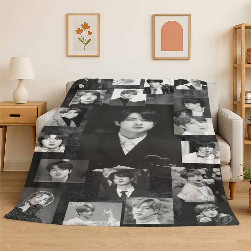 Kpop BBTS Kim Seok Jin Singer Flannel Blanket Soft Warm Throw Blanket for Bedroom Living Room Bed Travel Camping Picnic Gift