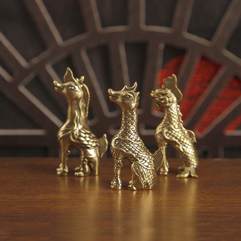 Brass Small Statue Desktop Ornament Chinese Mythical Beast Figurines Retro Home Feng Shui Decorations Crafts