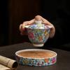 Chinese Enamel Color Ceramic Gaiwan Pot Bearing Handmade Flowers Porcelain Tea Bowl Teacup Household Tea Infuser Travel Teaware