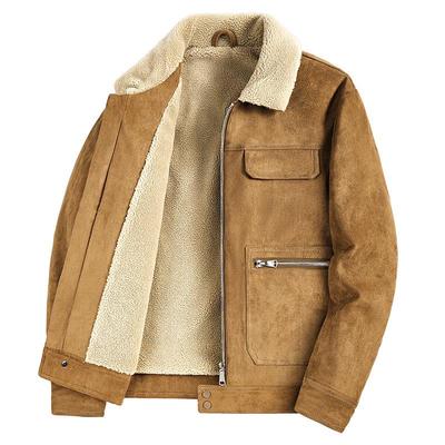 Chaqueta Retro de Ante y Felpa de Algodón para Hombre con Cuello de Piel – Abrigo Engrosado de Lana de Cordero Otoño Invierno