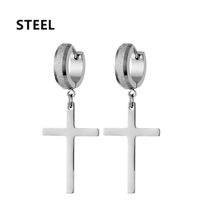 Boucles d'oreilles créoles punk en acier inoxydable givré design femmes hommes percées croix oreille zircon accessoires fête boucles d'oreilles pendantes