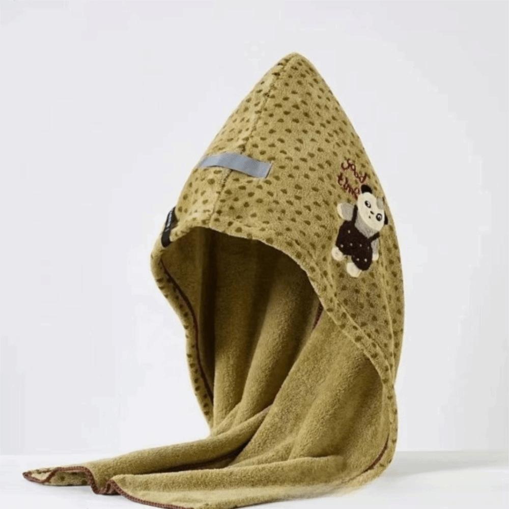 

Convenient Cartoon Embroidery Dry Hair Cap Coral Fleece Soft Drying Quick Towel without Falling Hair Water Absorption Bath Cap зелёный