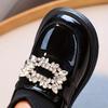 Mädchen Glänzende Schwarze Slipper Strassblume Funkelnder Kristall Runde Zehenpartie Strapazierfähige PVC-Sohle Schule Partys Lässig Preppy Süßer Stil
