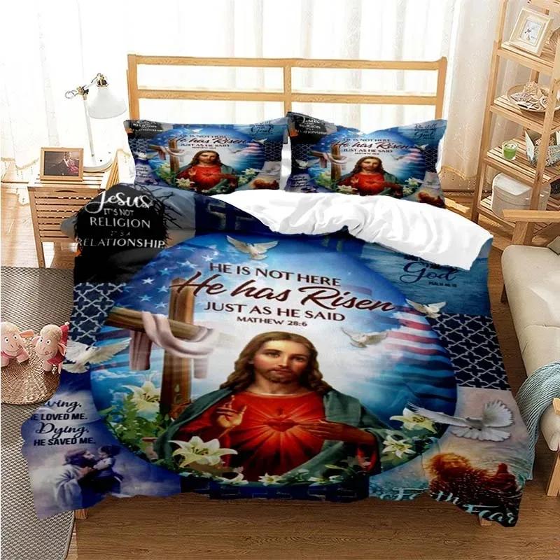

3D Jesus Virgin Mary Comfortable Duvet Quilt Cover Pillowcase Bedding Set Children Bedroom Decoration Home Textile 70x133cm