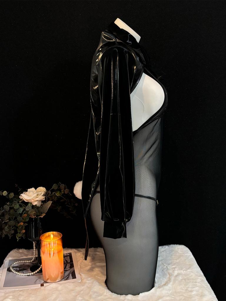 Sexy Tuxedo Cute Bunny Girl Cosplay Costume Sexy Translucent Patent Leather Bodysuit School Girl Kawaii Rabbit Uniform Lingerie