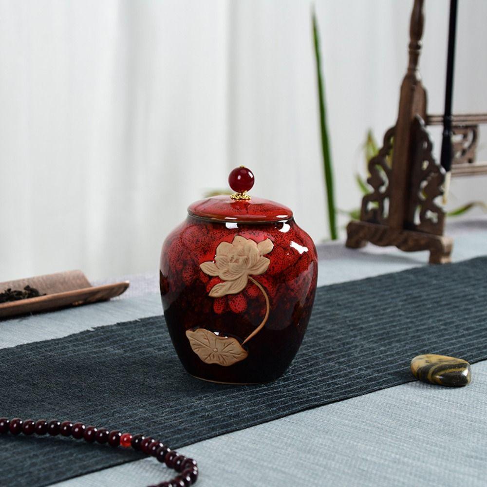 Chinese Coffee Canisters Ceramic Sealed Pot Gift Tea Jar  Home Decor
