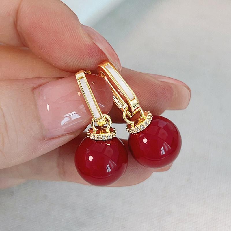 Silver needle zircon resin round ear buckle simple commuter earrings earrings women