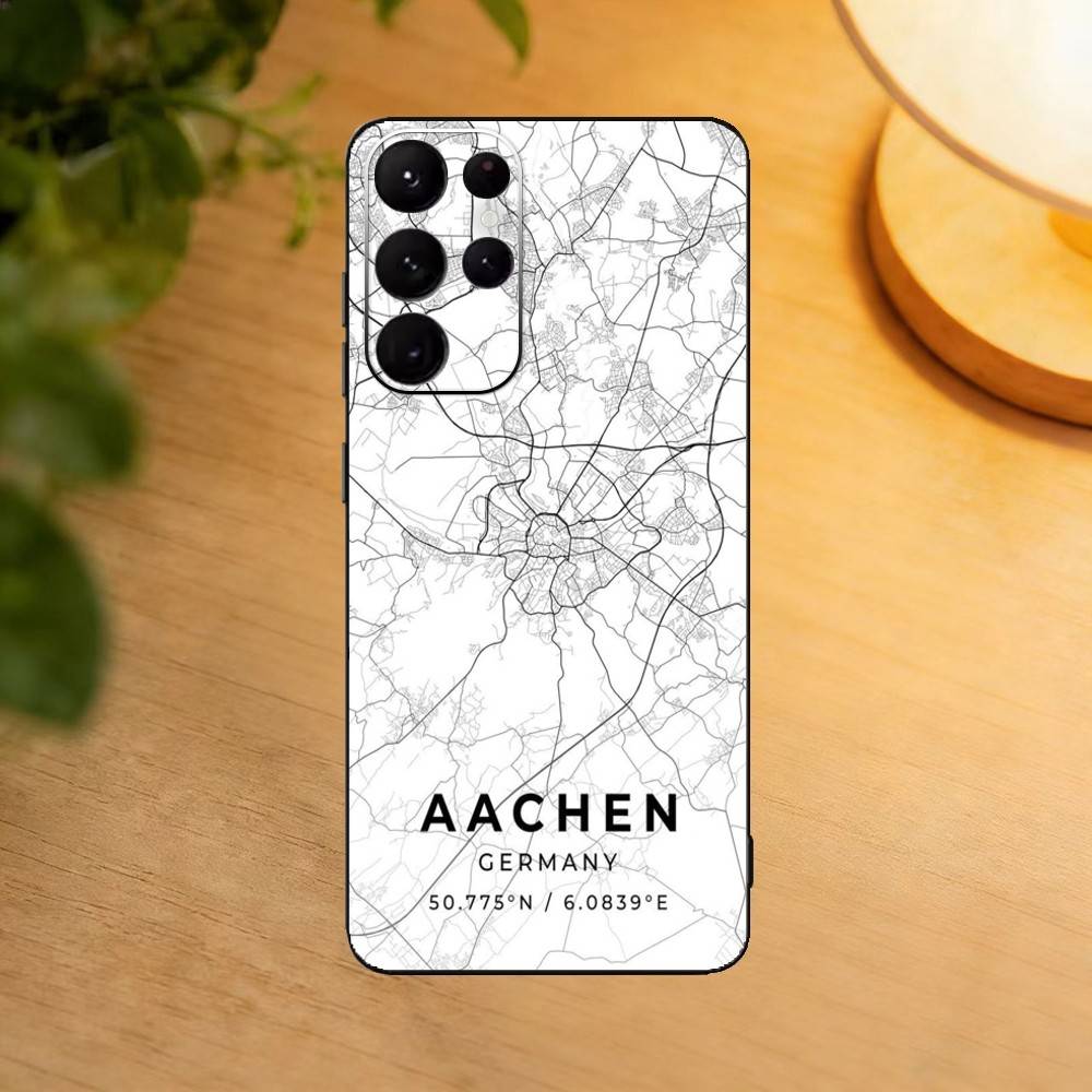 Famous City Sketch City Map Phone Case For Samsung S25,S24,S21,S22,S23,S30,Ultra,S20,Plus,Fe,Lite Black Shell