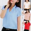 Women Summer Work  V Neck Short Sleeve Solid Chiffon Blouse Plus Shirt Top