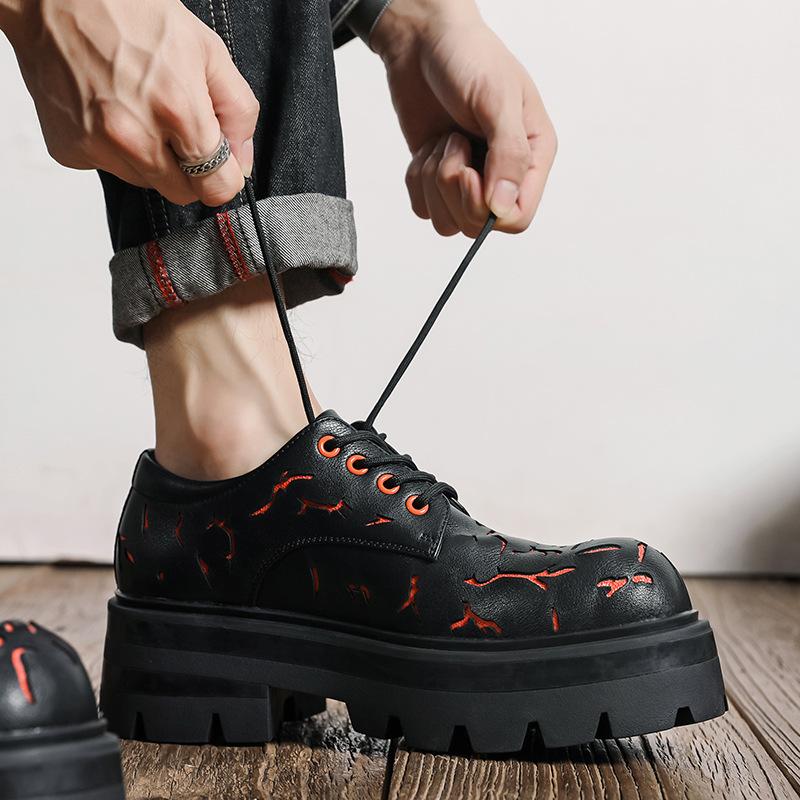 2025 Autumn Men's Genuine Leather Derby Shoes English Style Thick Sole Crack Print Low Cut Business Casual Formal Groom Wedding