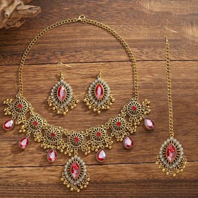 Ensemble de Bijoux Pendentif Goutte d'Eau Frange Creusée Ensemble Collier Boucles d'Oreilles Style Ethnique Creusé Vintage Exagération