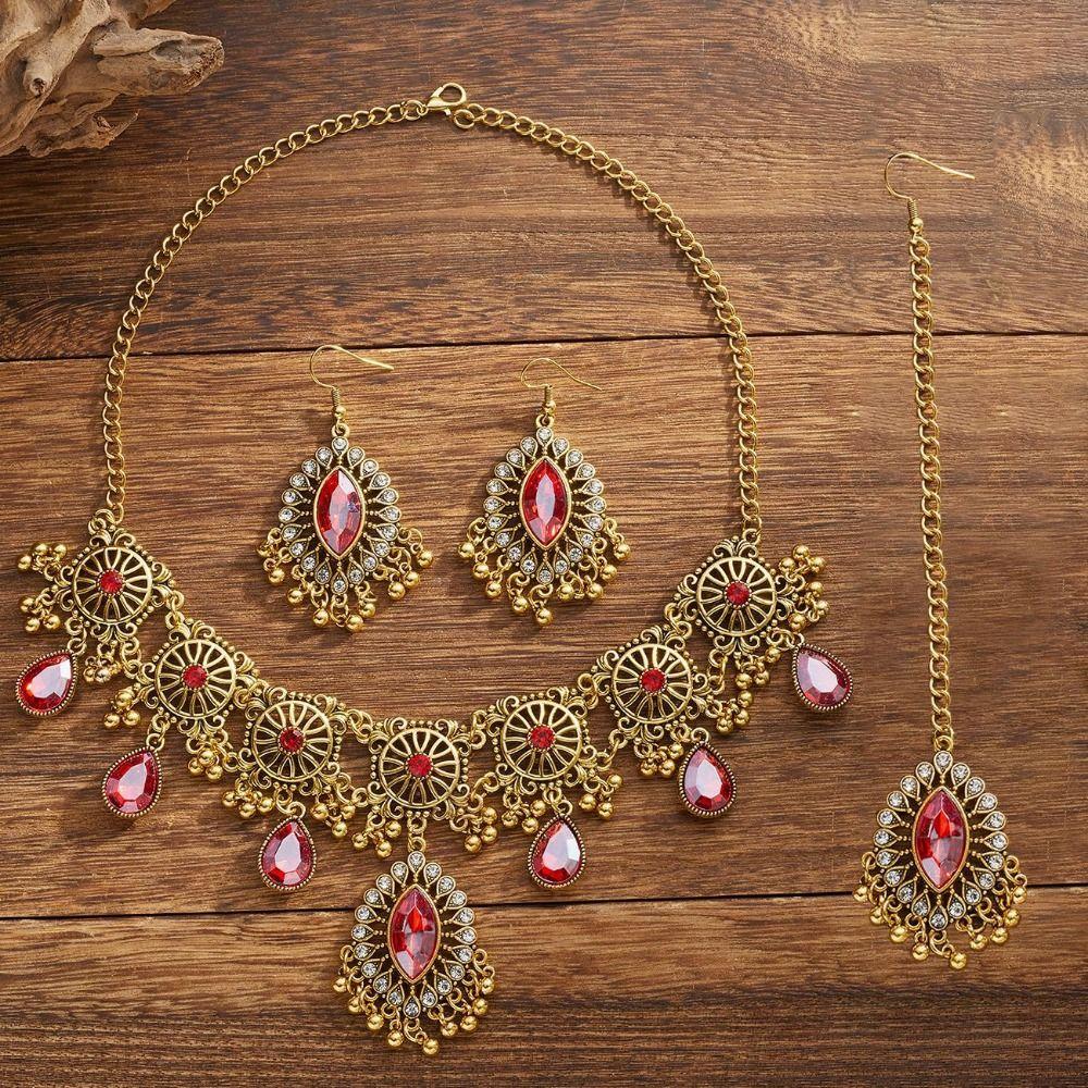 Rhinestone Inlaid Necklace Earrings Set Water Drop Pendant Women Jewelry Set Bridal