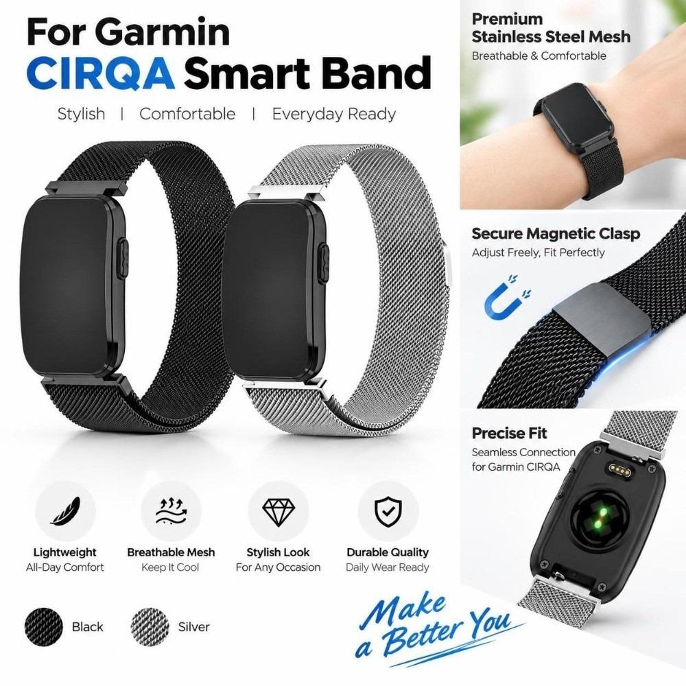Replacement Smart Band Metal Strap Magnetic Stainless Steel Wristband Adjustable Watchband for Garmin CIRQA