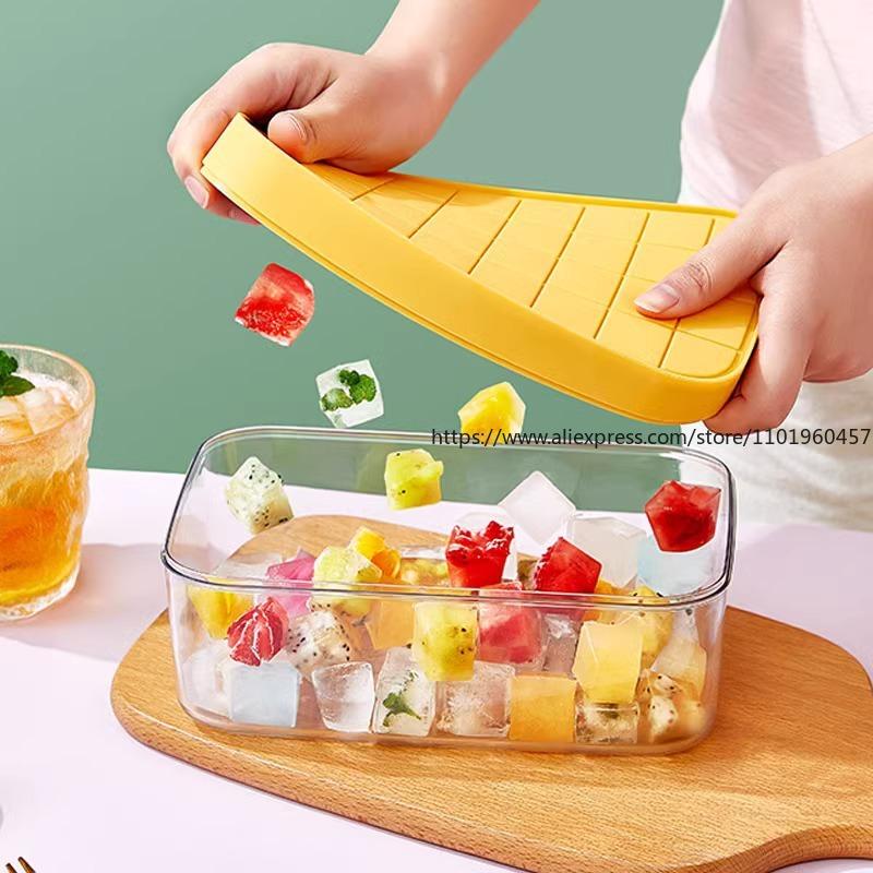 Home Ice Making Tray Food-Grade Soft Silicone Press-to-Release Ices Cube Mold with Freezer Storage