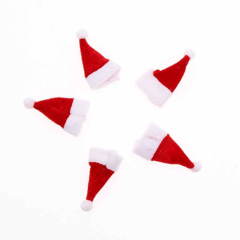 Mini Plush Christmas Hat for Wine Bottle and Cutlery Decor, 4x6cm Toy Accessories.