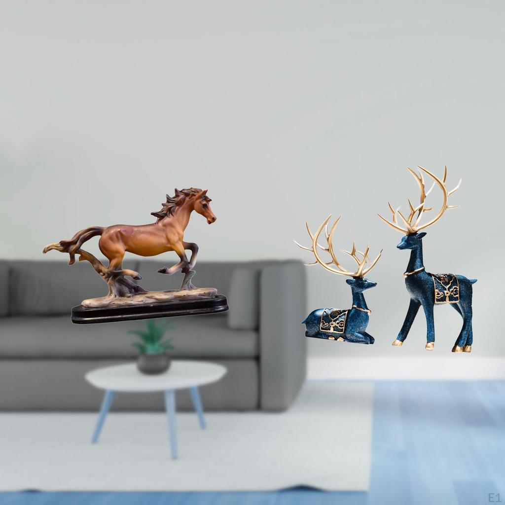 Sculpture Figurine Artwork Collectible Ornament Horse And Reindeer Statue for Desk Decoration