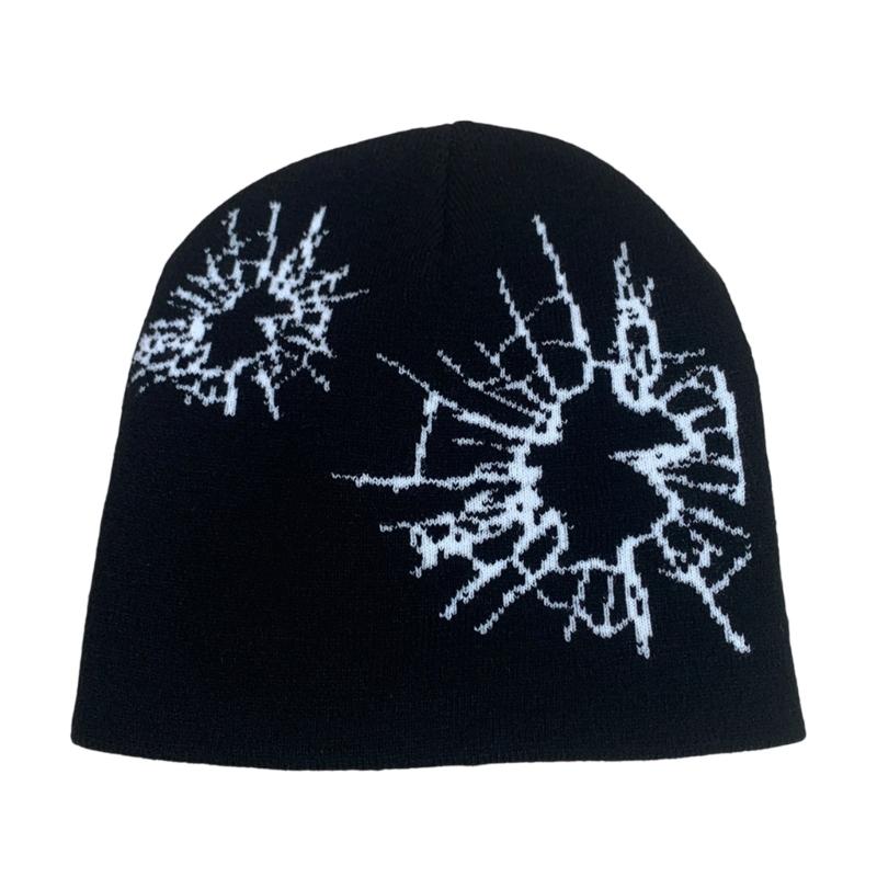 Comfortable Stretchy Acrylic Knit Cap With Dark Broken Glass Pattern For Men Women Anime Fashion чёрный/белый